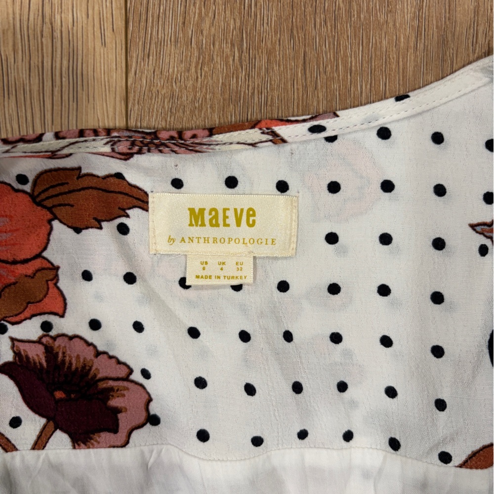 Maeve Anthropologie Floral Polka Dot Wrap Dress Women Small Tie Waist - Picture 8 of 8